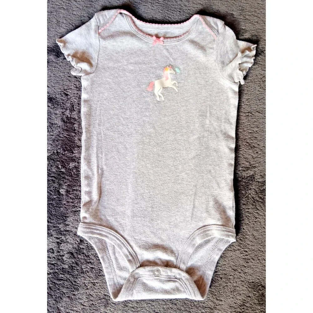 Shirt 12 months Carters baby girl Gray Short sleeve Unicorn Snap Bottom